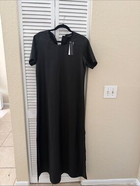 100%silk maxi pinstriped maxi shirt dress size small NWT
